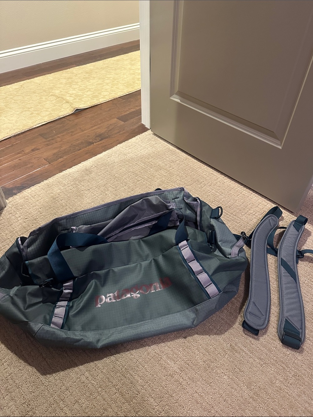 Patagonia Teal Green Duffel Bag with Gray Accents